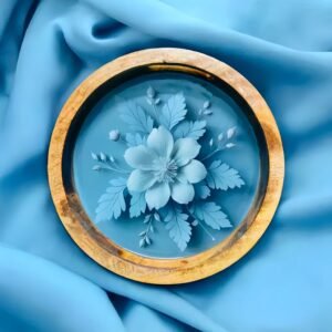 Handcrafted Blue Floral Resin Tray– Wooden Decor,Elegant Flower Design